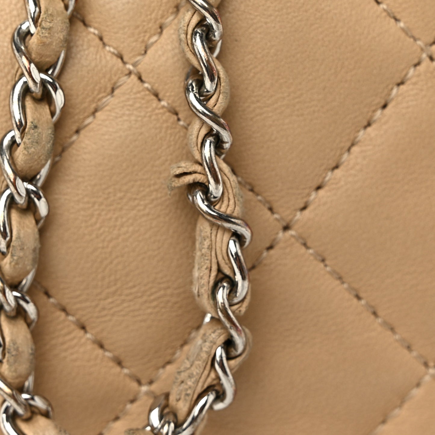 Lambskin Quilted Small CC Chain Bucket Drawstring Bag Light Beige