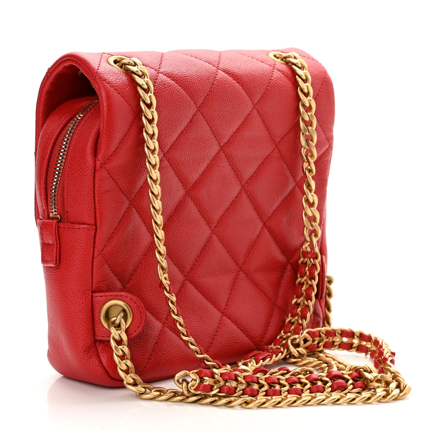 Shiny Caviar Quilted Chain Melody Backpack Red