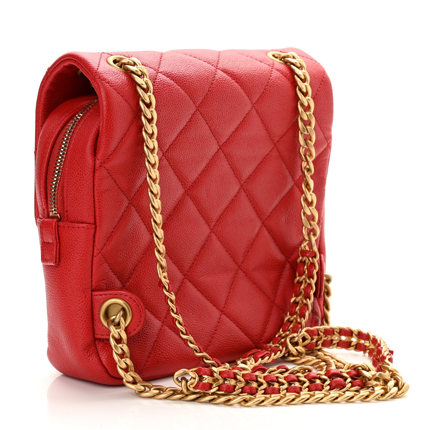Chanel Shiny Caviar Quilted Chain Melody Backpack Red 3 of 10