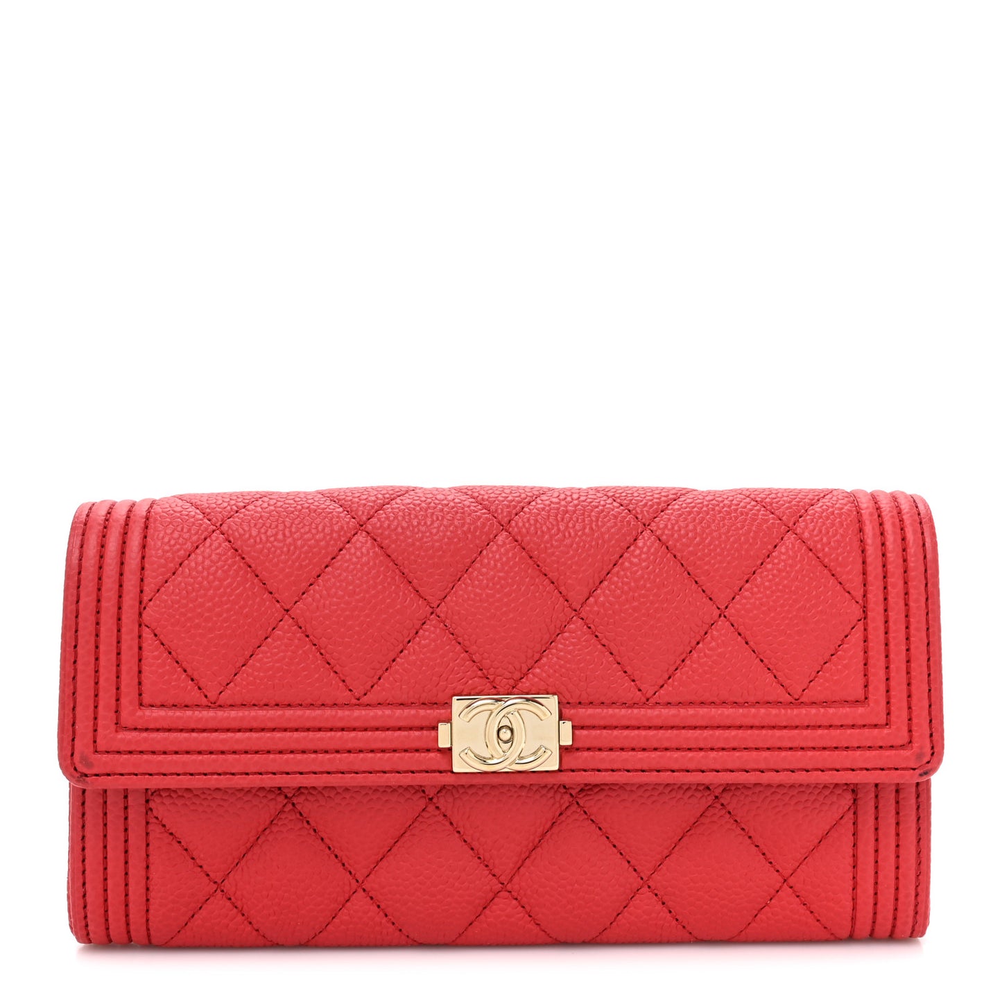 Caviar Quilted Large Boy Gusset Flap Wallet Red