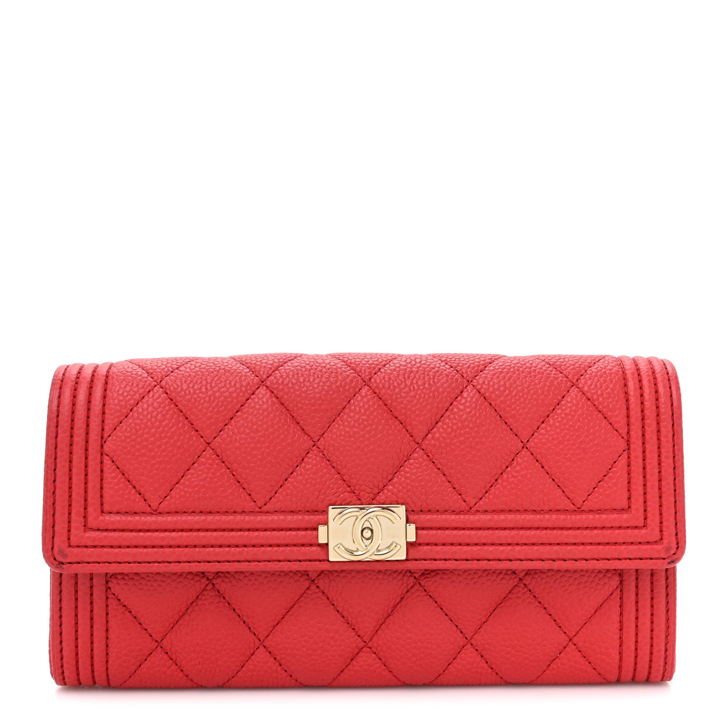 Chanel Caviar Quilted Large Boy Gusset Flap Wallet Red 1 of 17