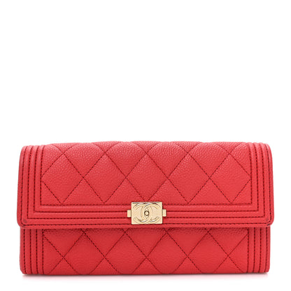 Chanel Caviar Quilted Large Boy Gusset Flap Wallet Red 1 of 17