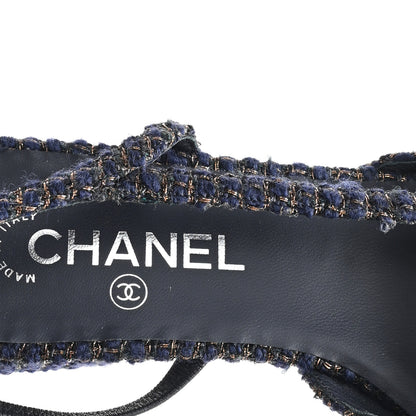 Chanel Tweed Grosgrain Cap Toe CC Slingback Flats  40 Blue Gold 8 of 9