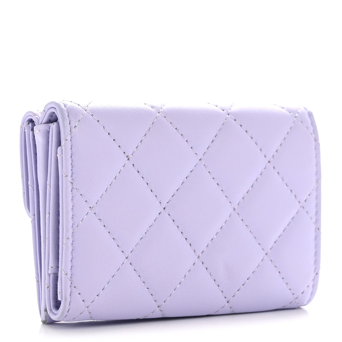Lambskin Quilted Tri-Fold Flap Wallet Light Purple
