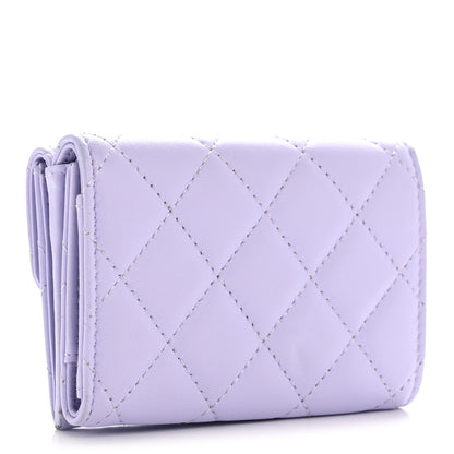 Chanel Lambskin Quilted Tri-Fold Flap Wallet Light Purple 3 of 10