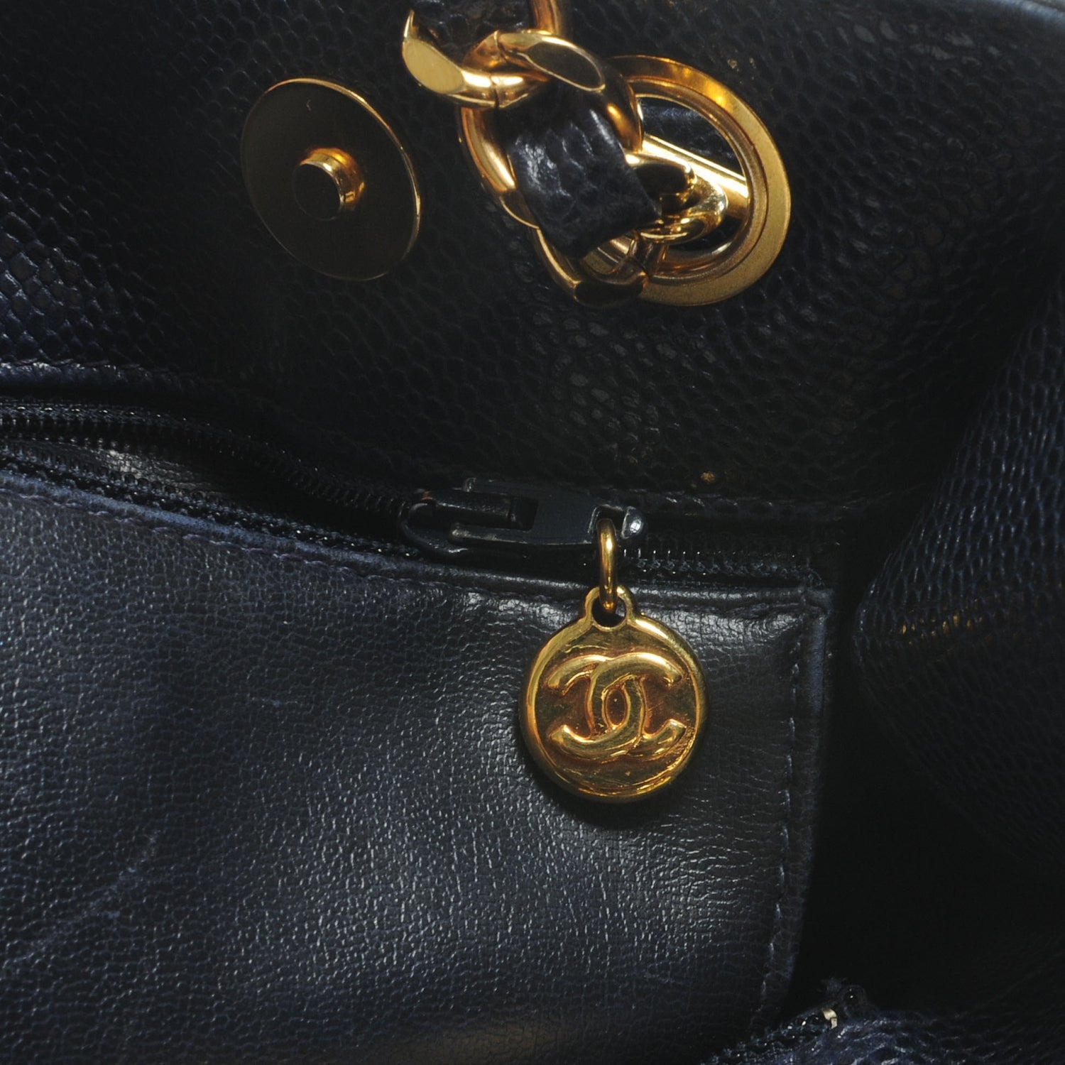 Chanel Caviar CC Shoulder Bag Navy Blue 8 of 9