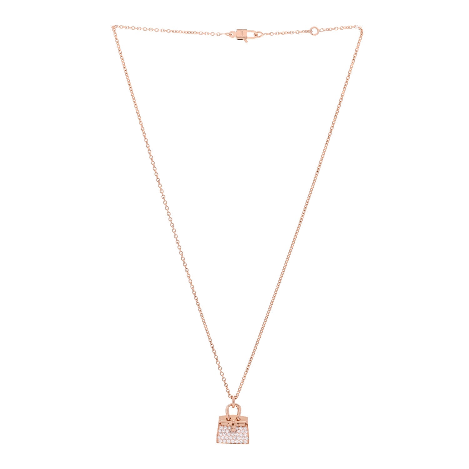 Hermes 18K Rose Gold Diamond Birkin Amulettes Pendant Necklace 3 of 6