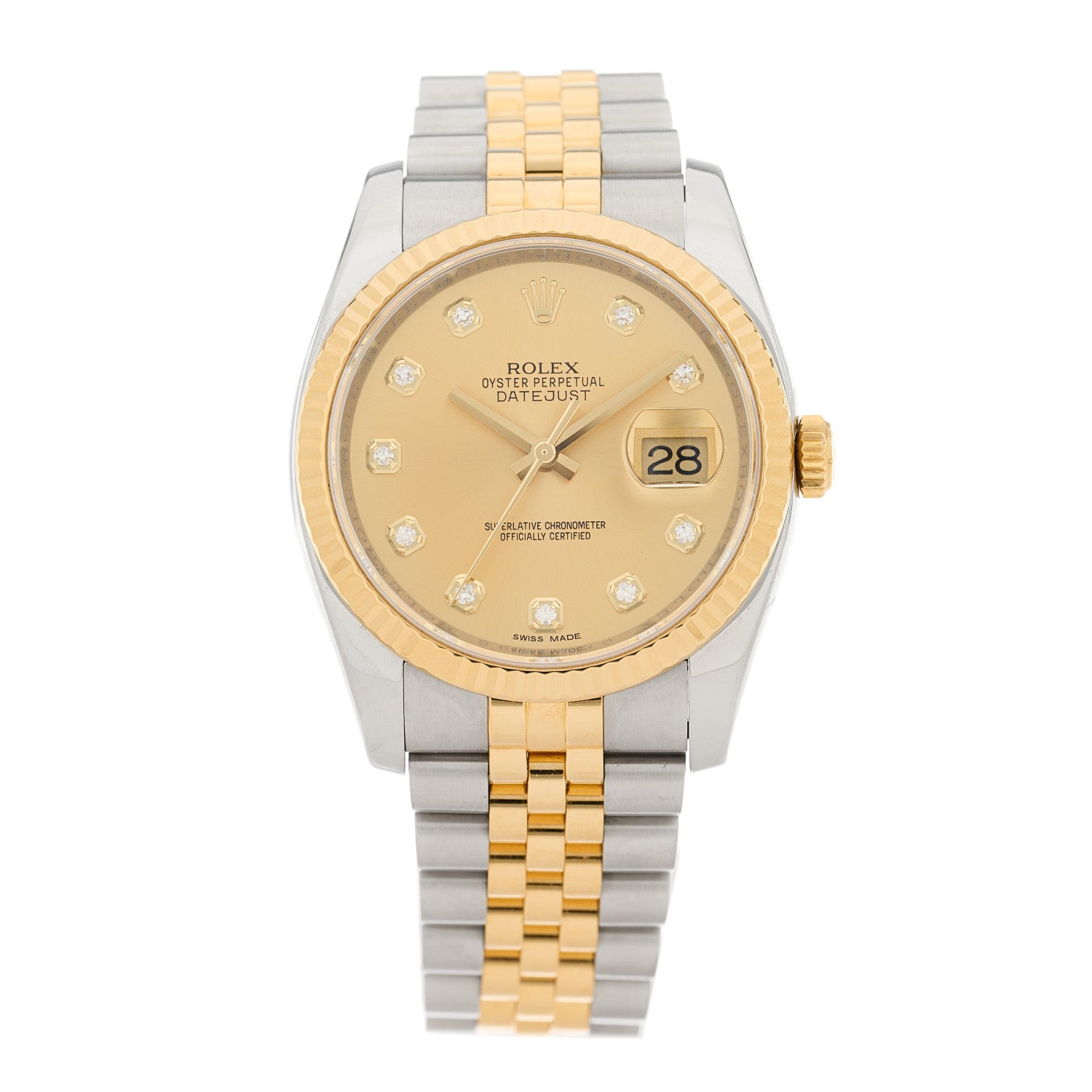 Rolex Stainless Steel 18K Yellow Gold Diamond 36mm Oyster Perpetual Datejust Watch Champagne 116233 1 of 4