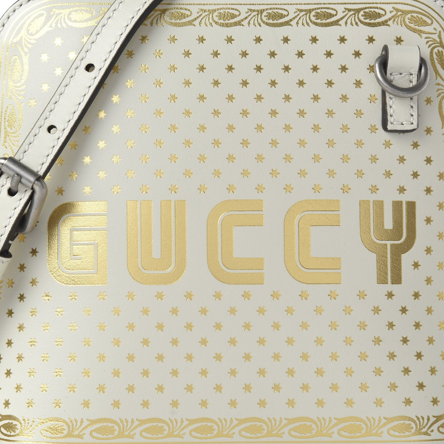 X SEGA Calfskin GUCCY Stars Mini Dome Shoulder Bag Mystic White Gold