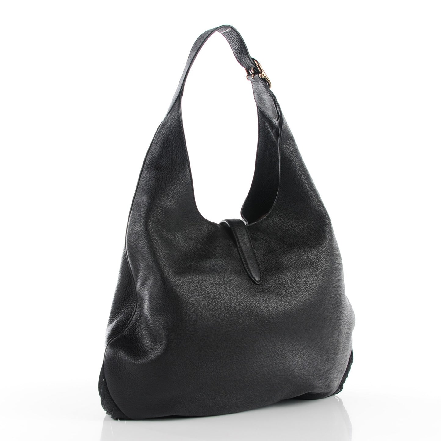 Grained Calfskin Large New Jackie Nouveau Fringe Hobo Black