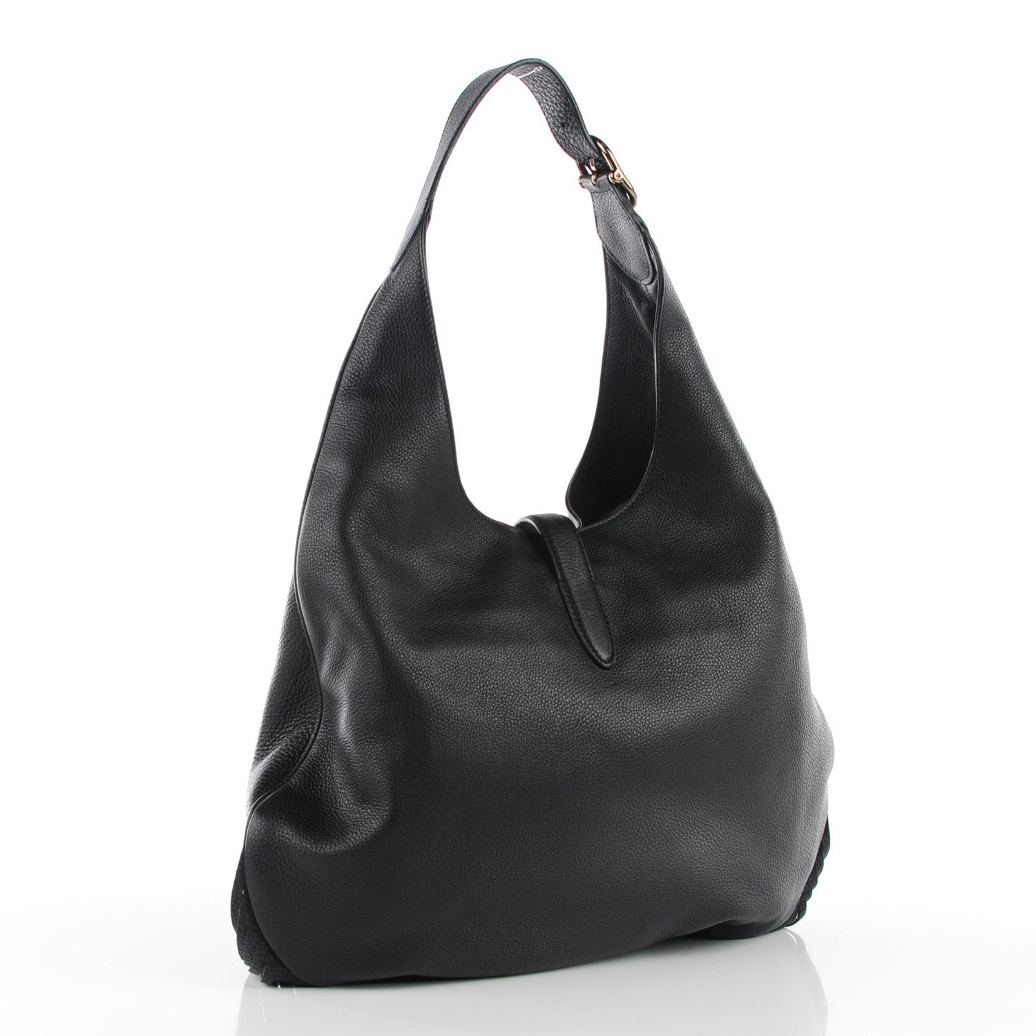 Gucci Grained Calfskin Large New Jackie Nouveau Fringe Hobo Black 3 of 7