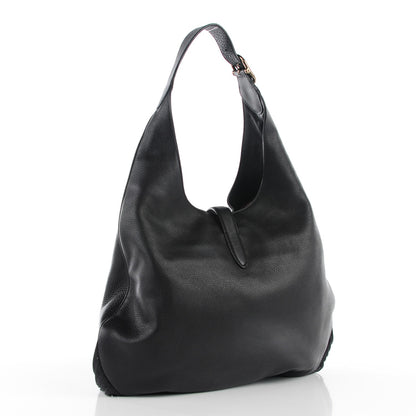 Gucci Grained Calfskin Large New Jackie Nouveau Fringe Hobo Black 3 of 7