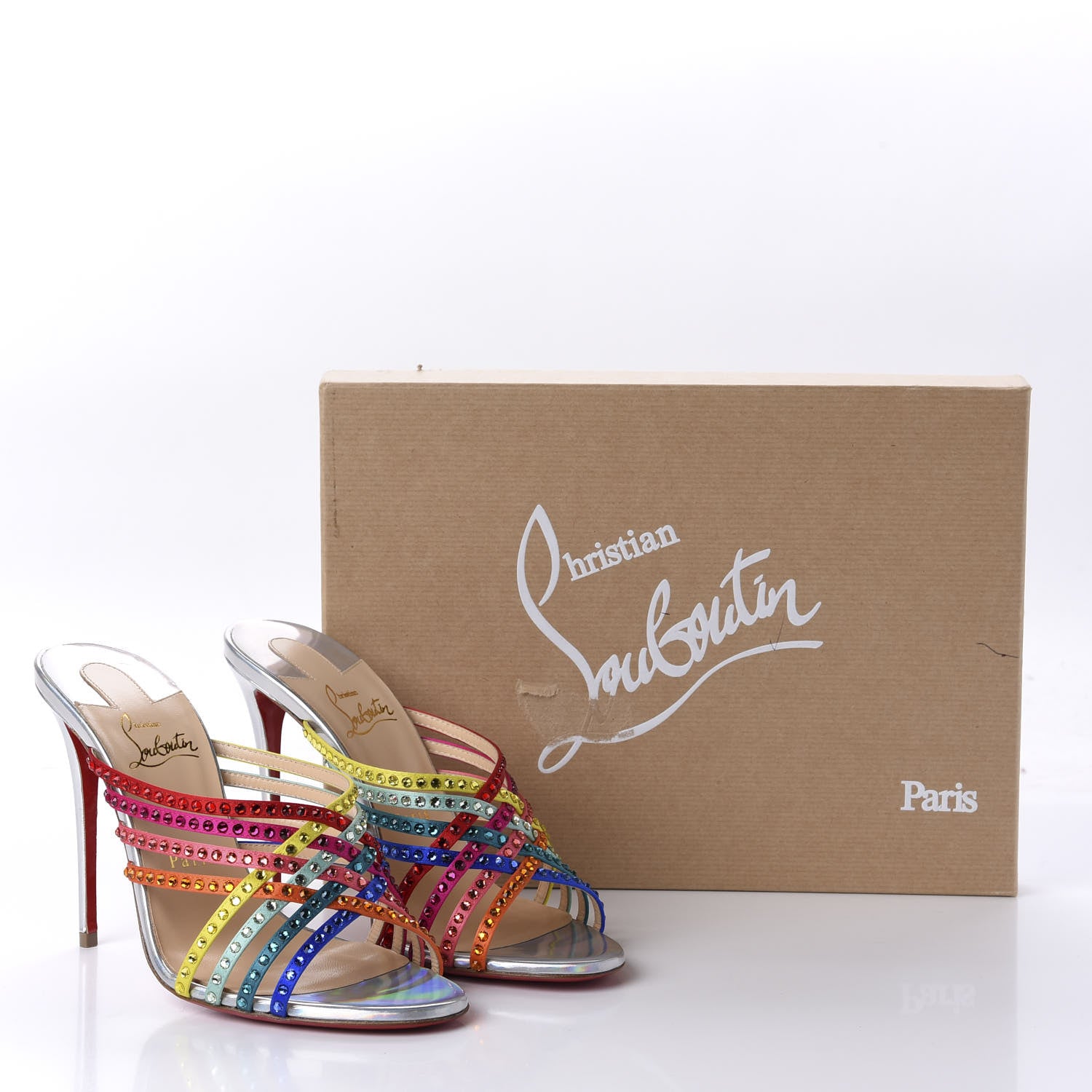 Christian Louboutin Specchio Calfskin Crystal Marthastrass 100 Slide Sandals 39 Silver Multicolor 10 of 10
