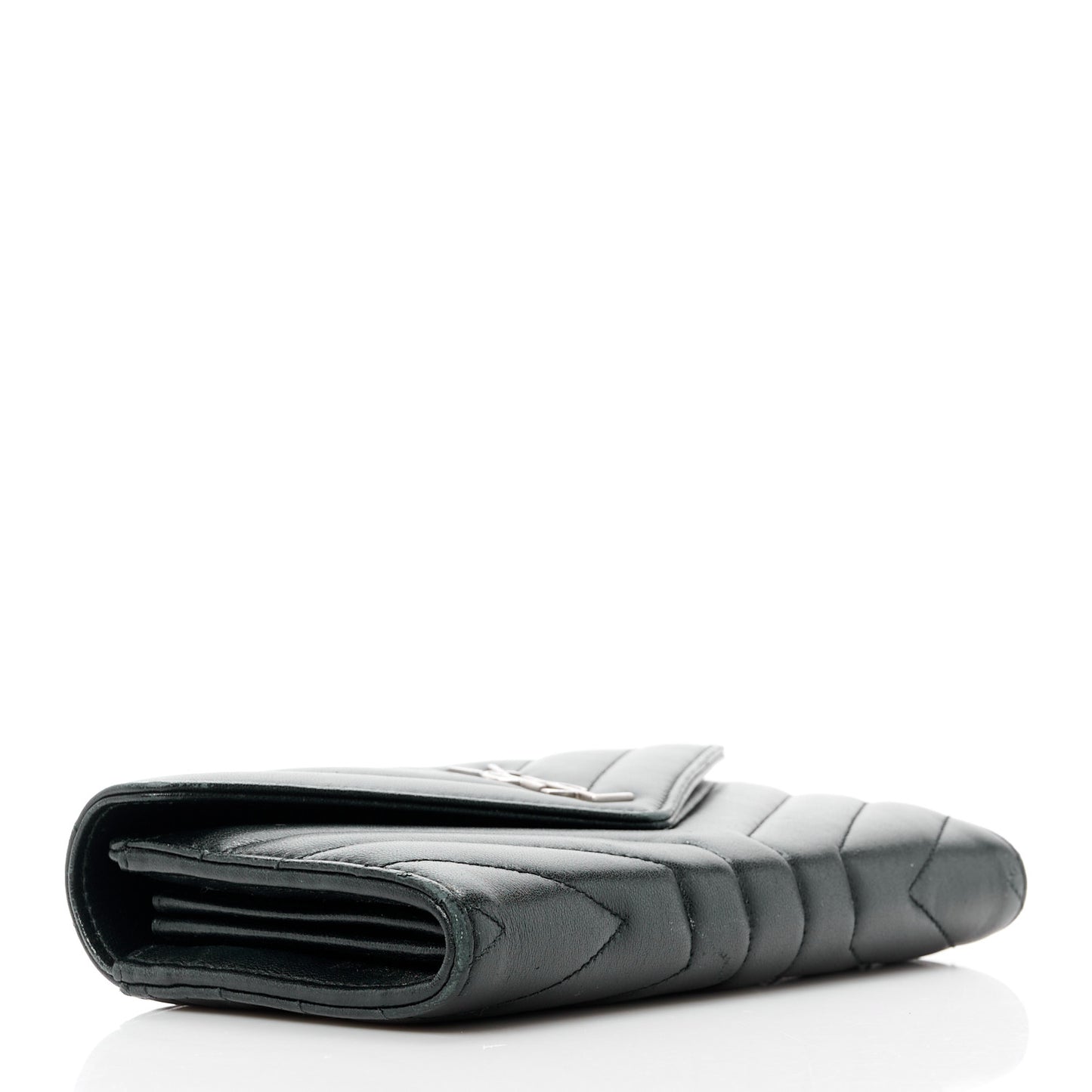 SAINT LAURENT Lambskin Y Quilted Monogram Large Loulou Flap Wallet Black