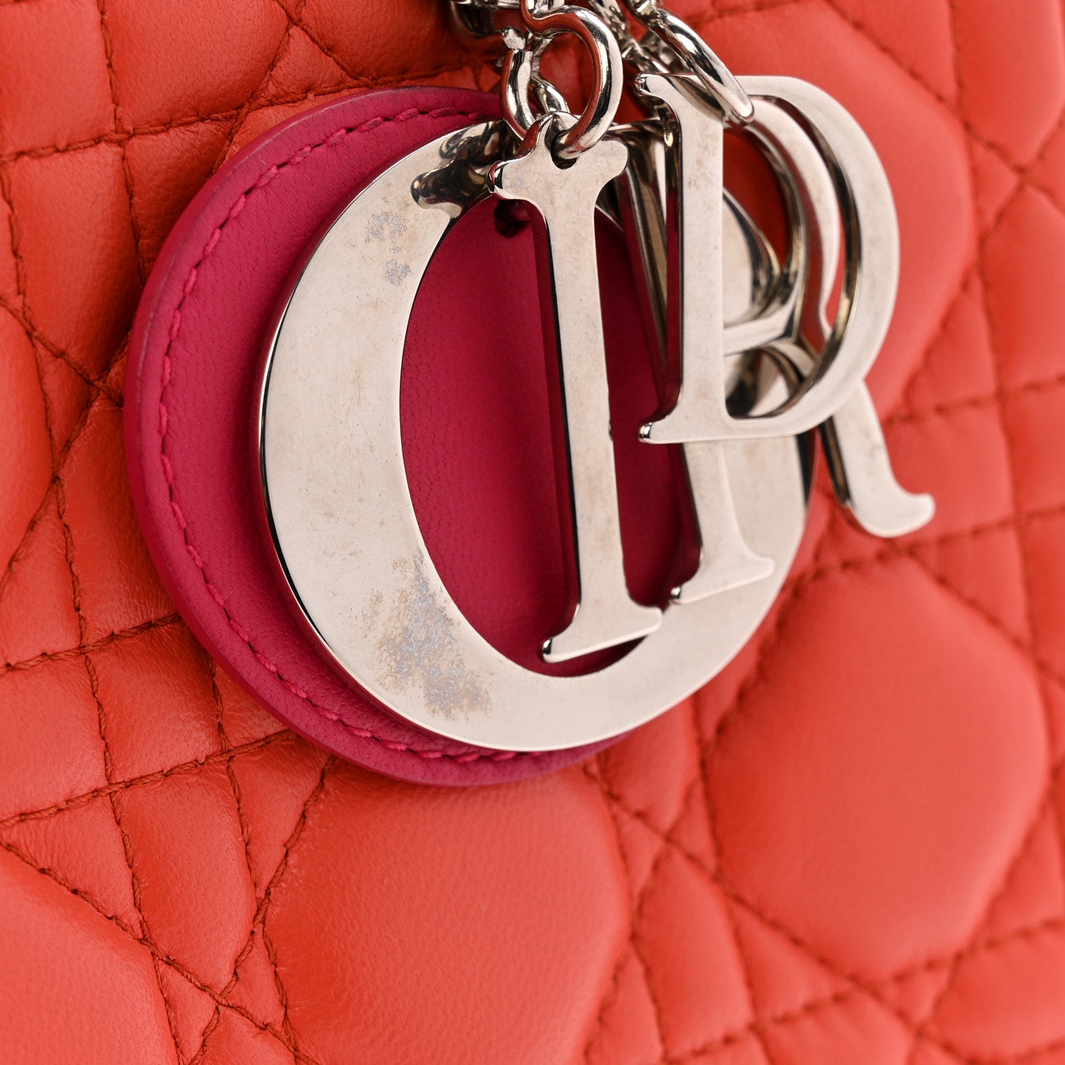 Christian Dior Lambskin Cannage Medium Bi-Color Lady Dior Orange Fuchsia 12 of 14