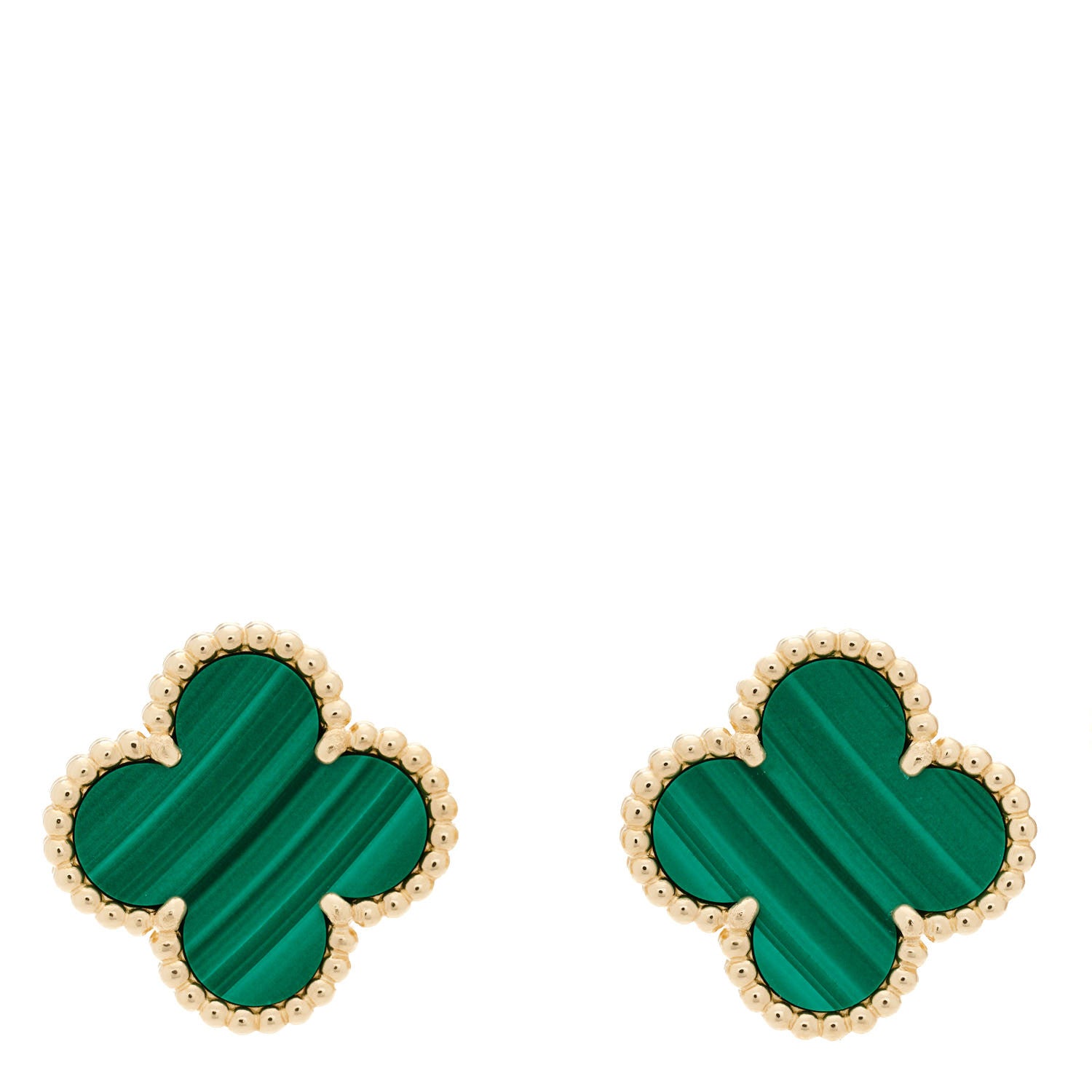 Van Cleef & Arpels 18K Yellow Gold Malachite Vintage Alhambra Earrings 2 of 10