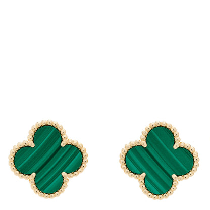 Van Cleef & Arpels 18K Yellow Gold Malachite Vintage Alhambra Earrings 2 of 10