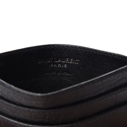 Saint Laurent Calfskin Crocodile Embossed Monogram Credit Card Case Black 5 of 7