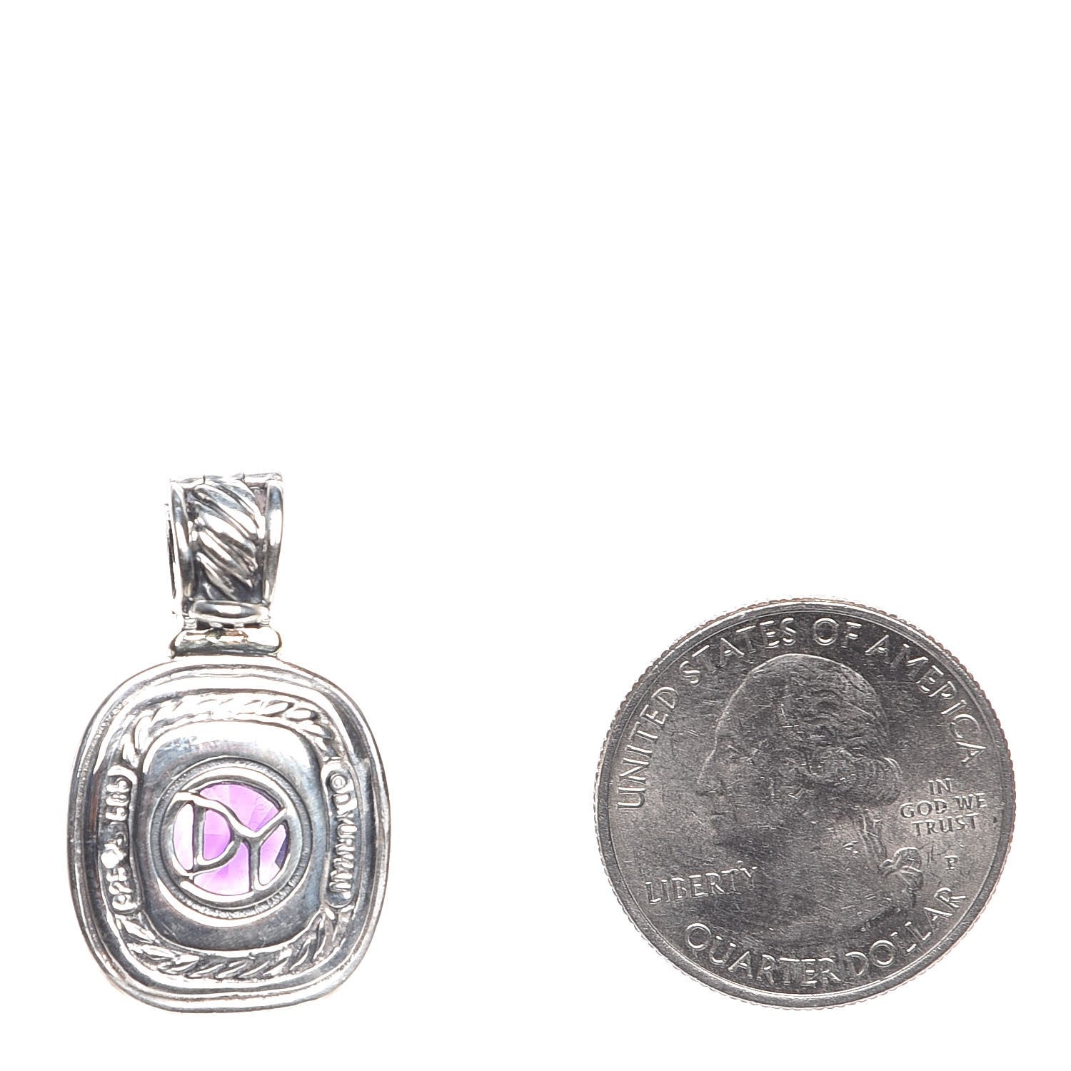 David Yurman Sterling Silver 14K Yellow Gold Amethyst 12mm Albion Enhancer Pendant 2 of 9