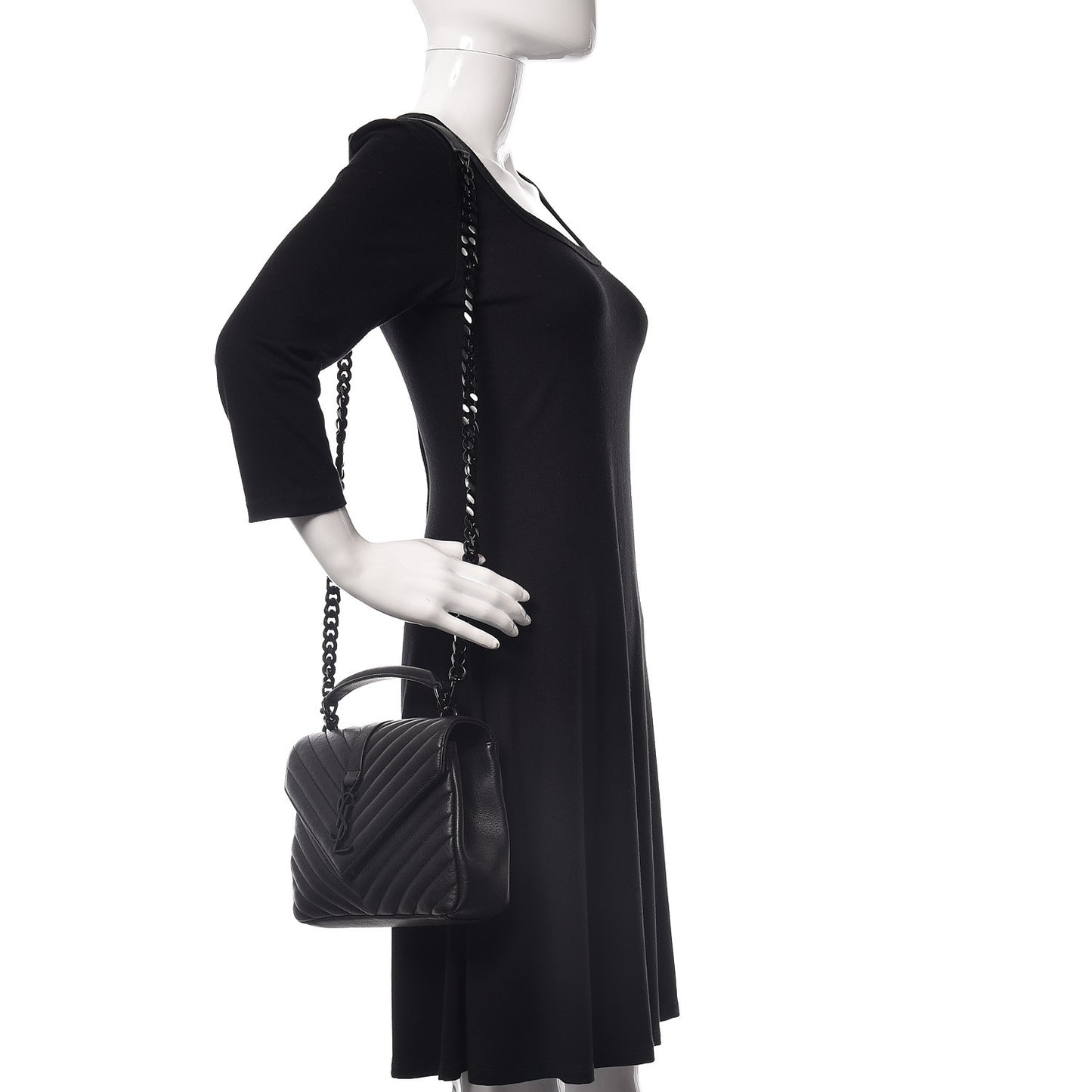Sheepskin Matelasse Chevron Monogram Medium College Bag Black