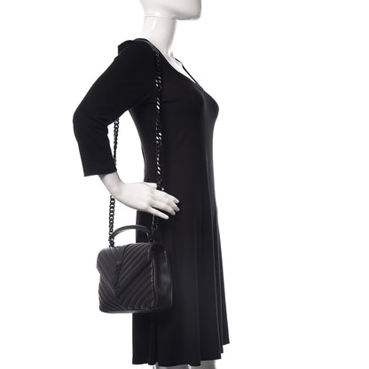 Saint Laurent Sheepskin Matelasse Chevron Monogram Medium College Bag Black 2 of 10