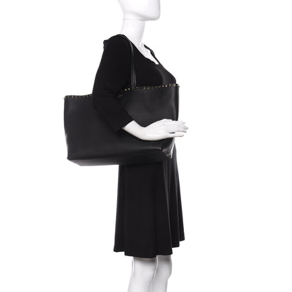 Valentino Garavani Grained Calfskin Rockstud Shoulder Tote Black 2 of 9
