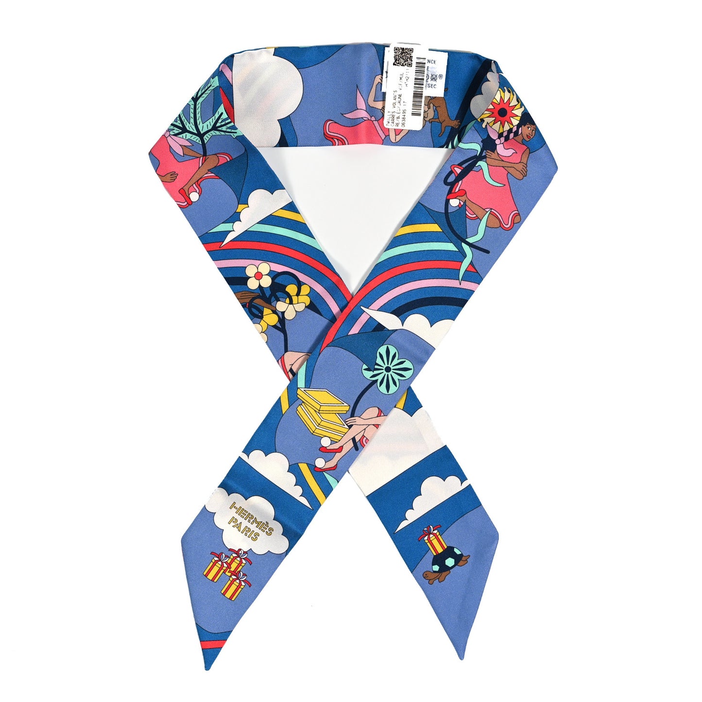 Silk Carres Volants Twilly Bleu Jaune Vif Multicolor