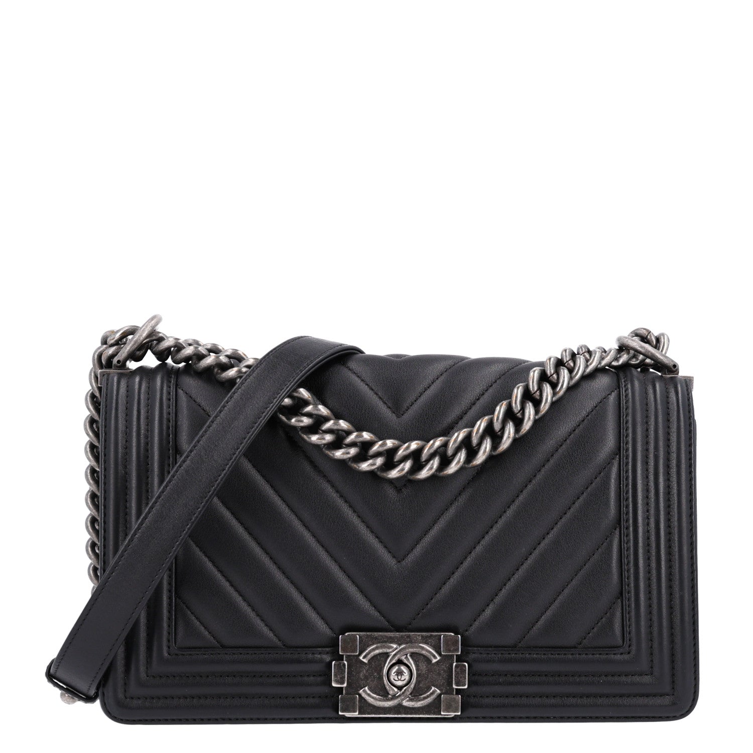 Chanel Lambskin Chevron Quilted Medium Boy Flap Black 1 of 10