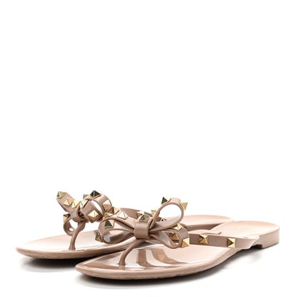 Valentino Garavani PVC Jelly Rockstud Bow Thong Sandals 40 Poudre 3 of 9