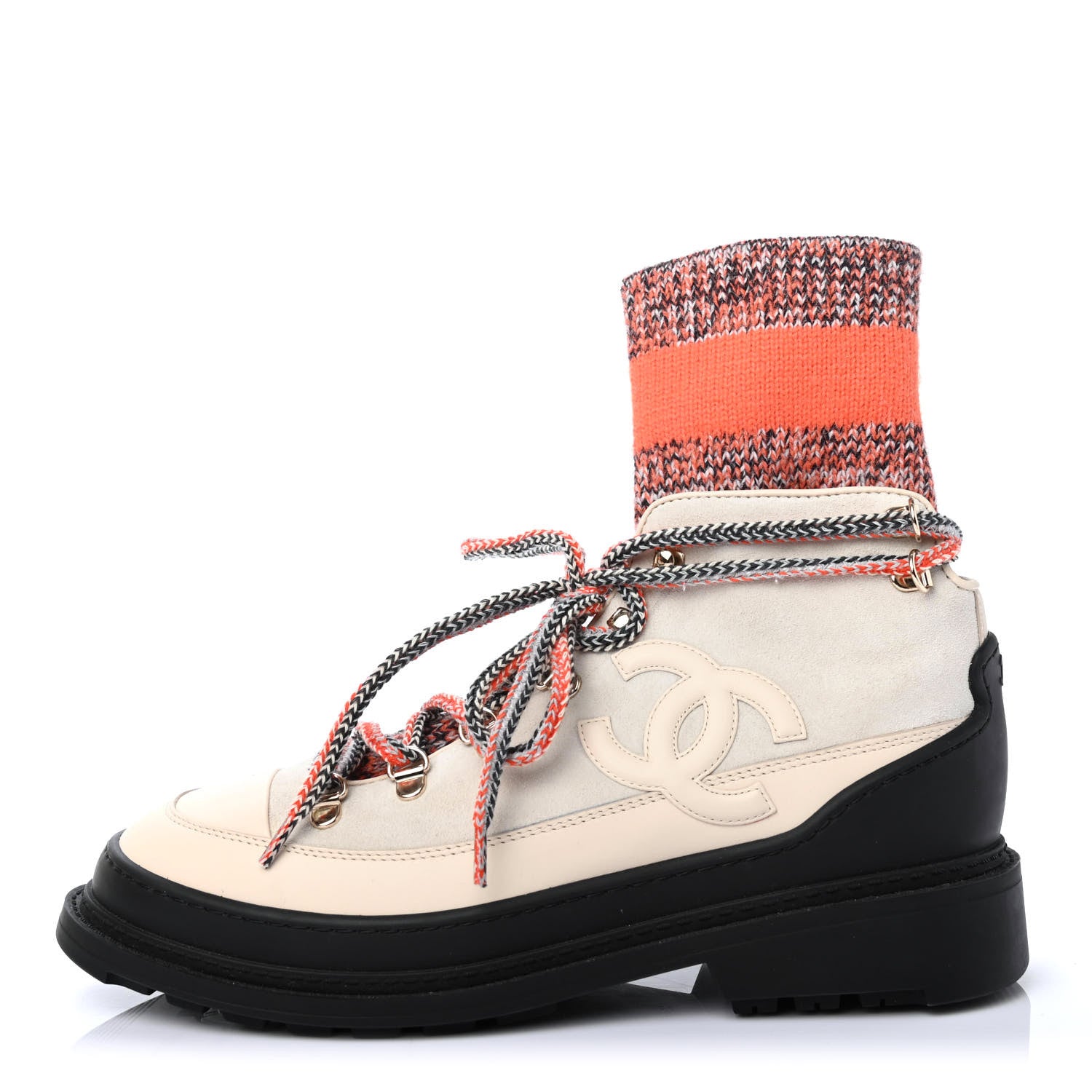 Chanel Suede Knit Womens Sock Lace Up Boots 39 White 1 of 4