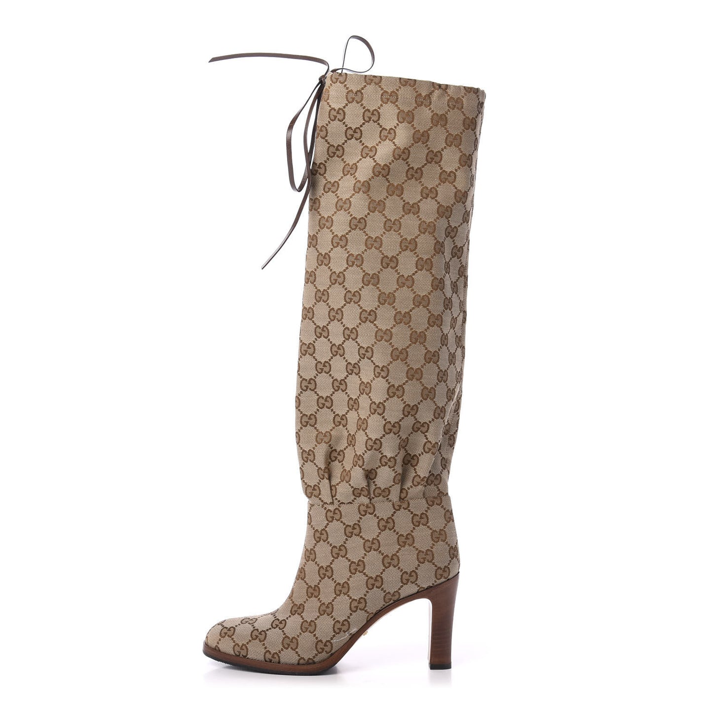 Monogram Lisa Mid Heel Boots 37 Beige Ebony