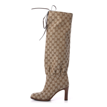 Gucci Monogram Lisa Mid Heel Boots 37 Beige Ebony 1 of 7