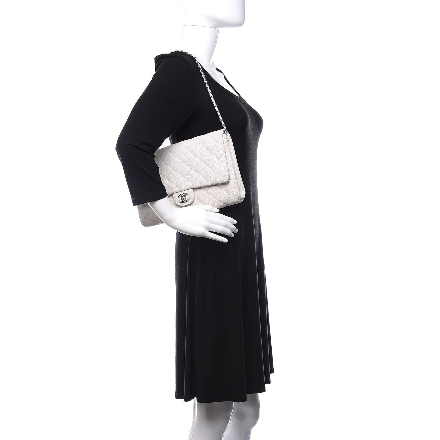 Caviar Quilted Clutch With Chain Flap White