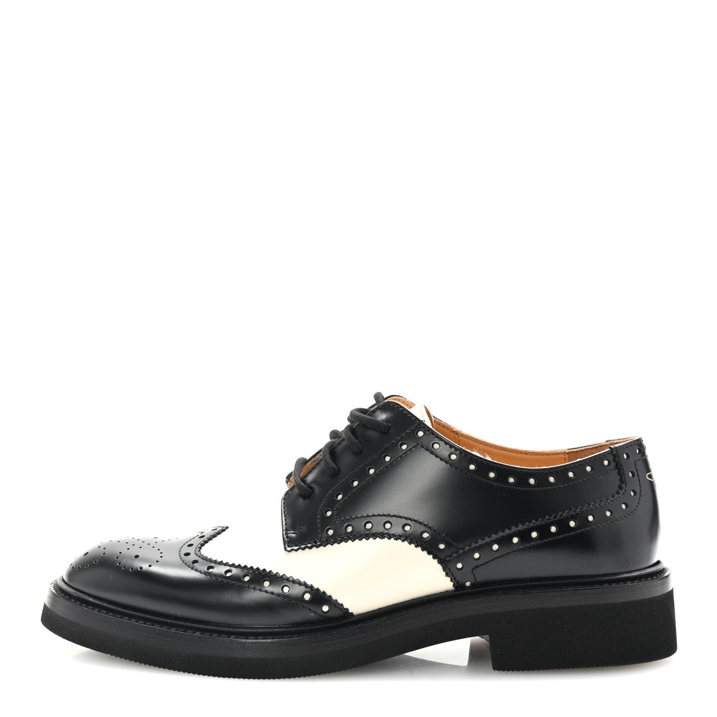 Brushed Calfskin Perforated Teddy Derby Flat Shoes 37 Black Off White
