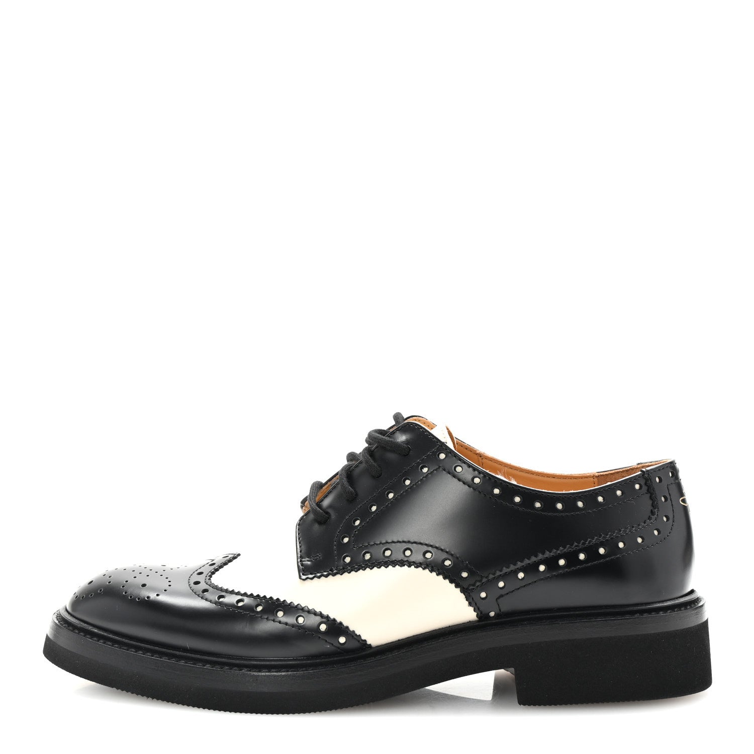 Christian Dior Brushed Calfskin Perforated Teddy Derby Flat Shoes 37 Black Off White 1 of 10