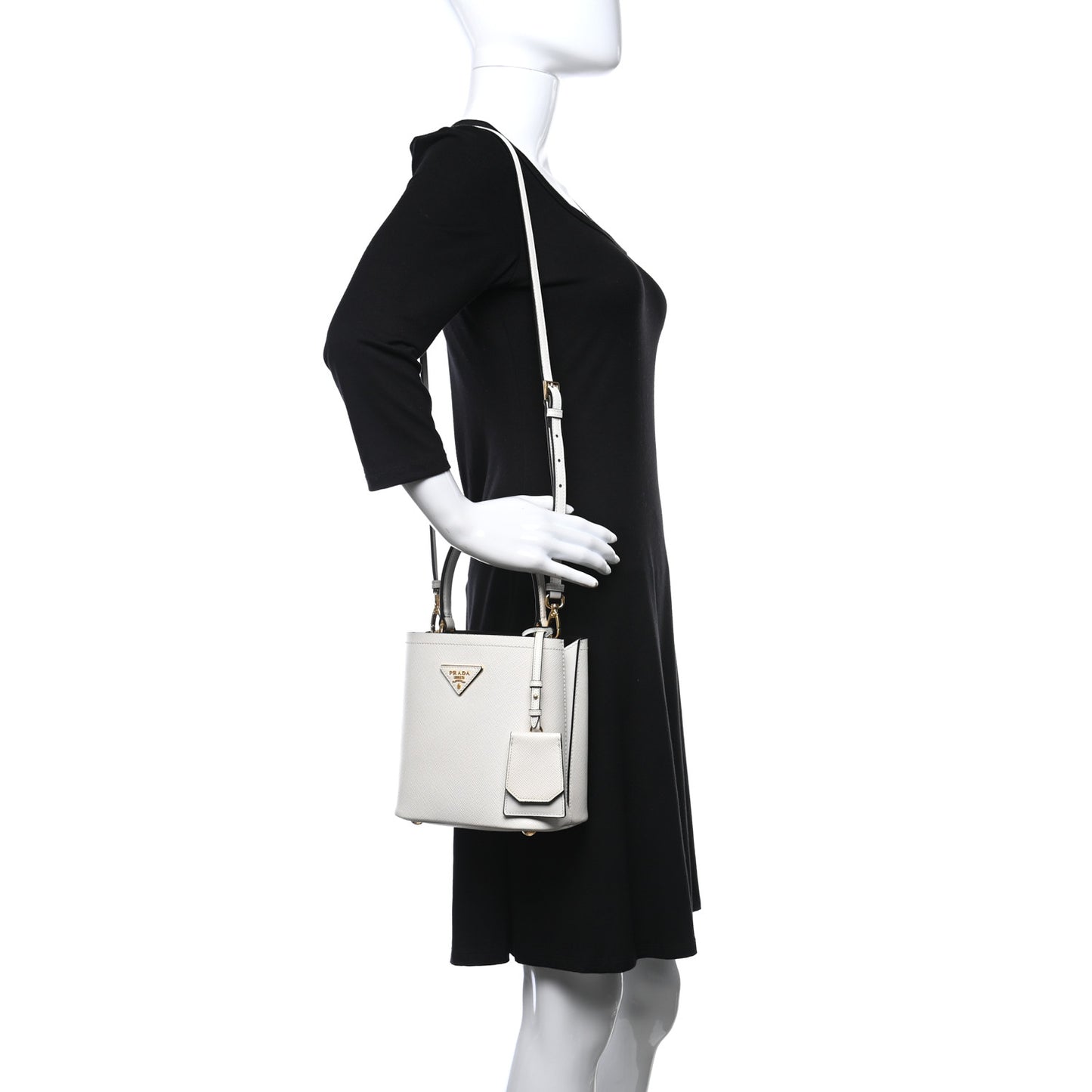 Saffiano Cuir Calfskin Small Panier Bucket Bag White Black