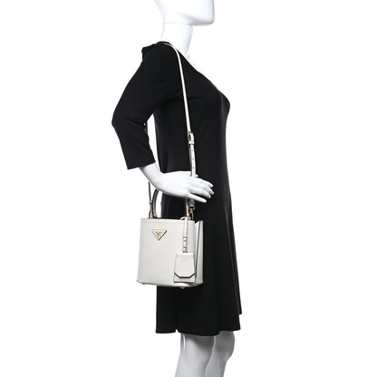 Prada Saffiano Cuir Calfskin Small Panier Bucket Bag White Black 2 of 11