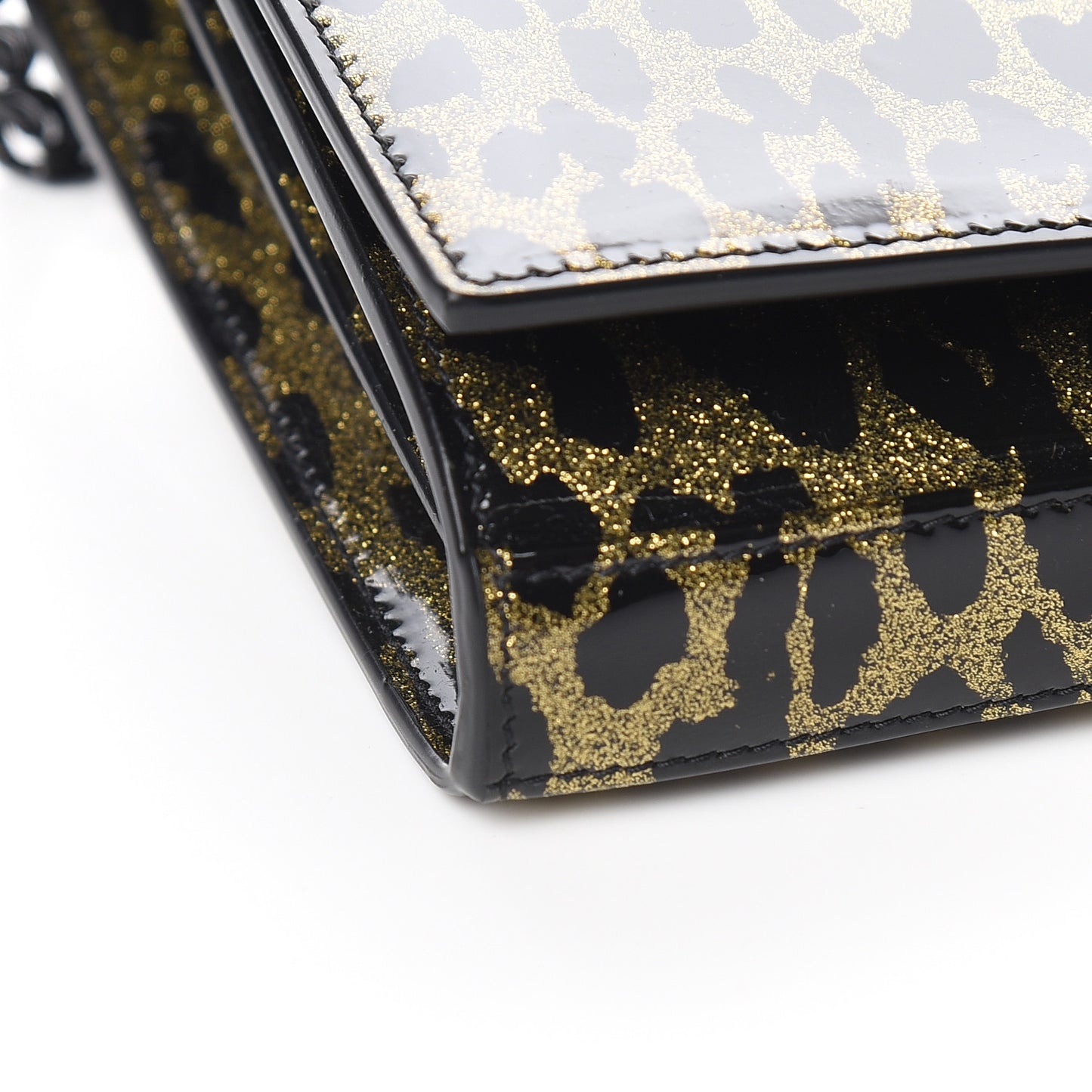 Patent Leopard Print Monogram Chain Wallet Leopard Black Gold
