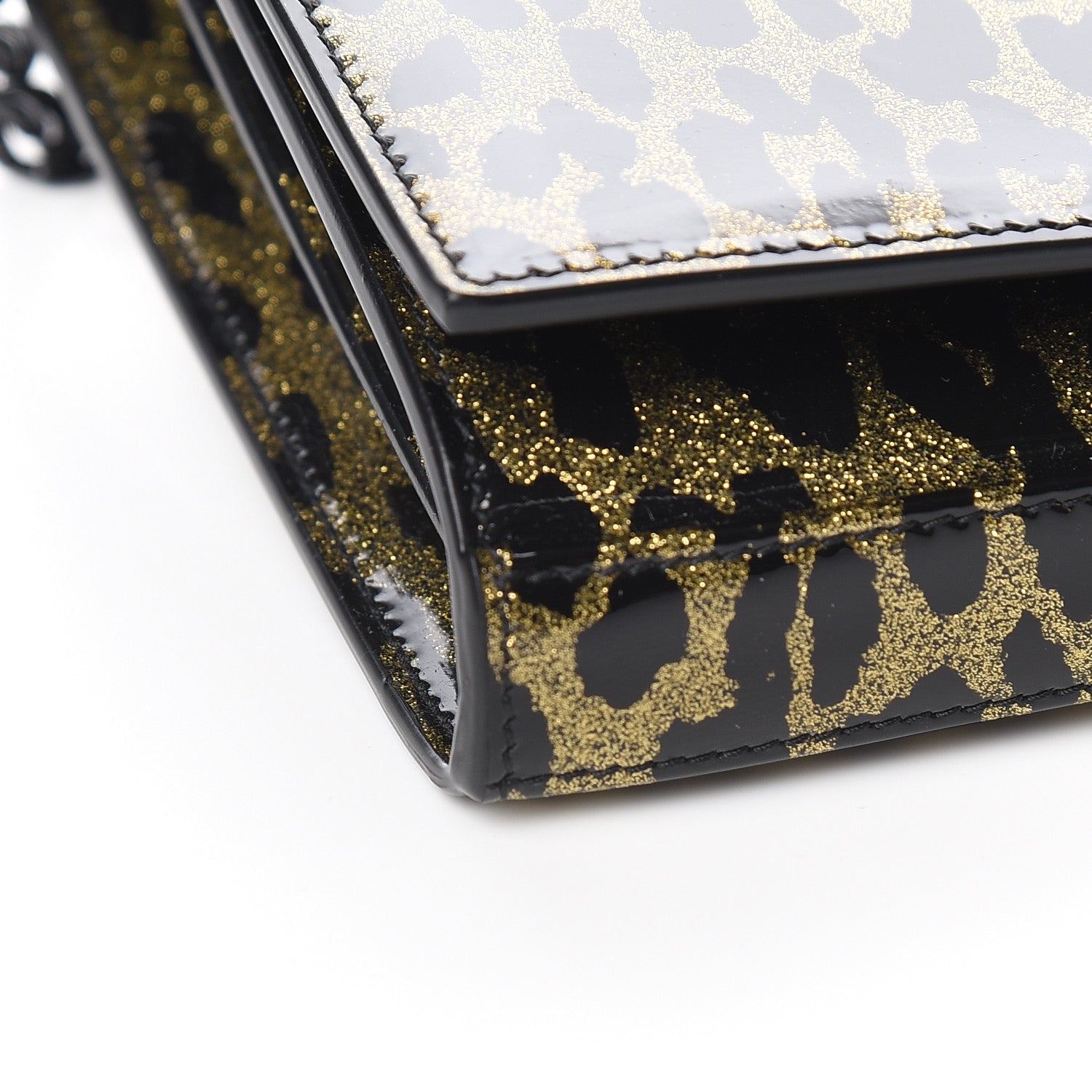 Saint Laurent Patent Leopard Print Monogram Chain Wallet Leopard Black Gold 7 of 9