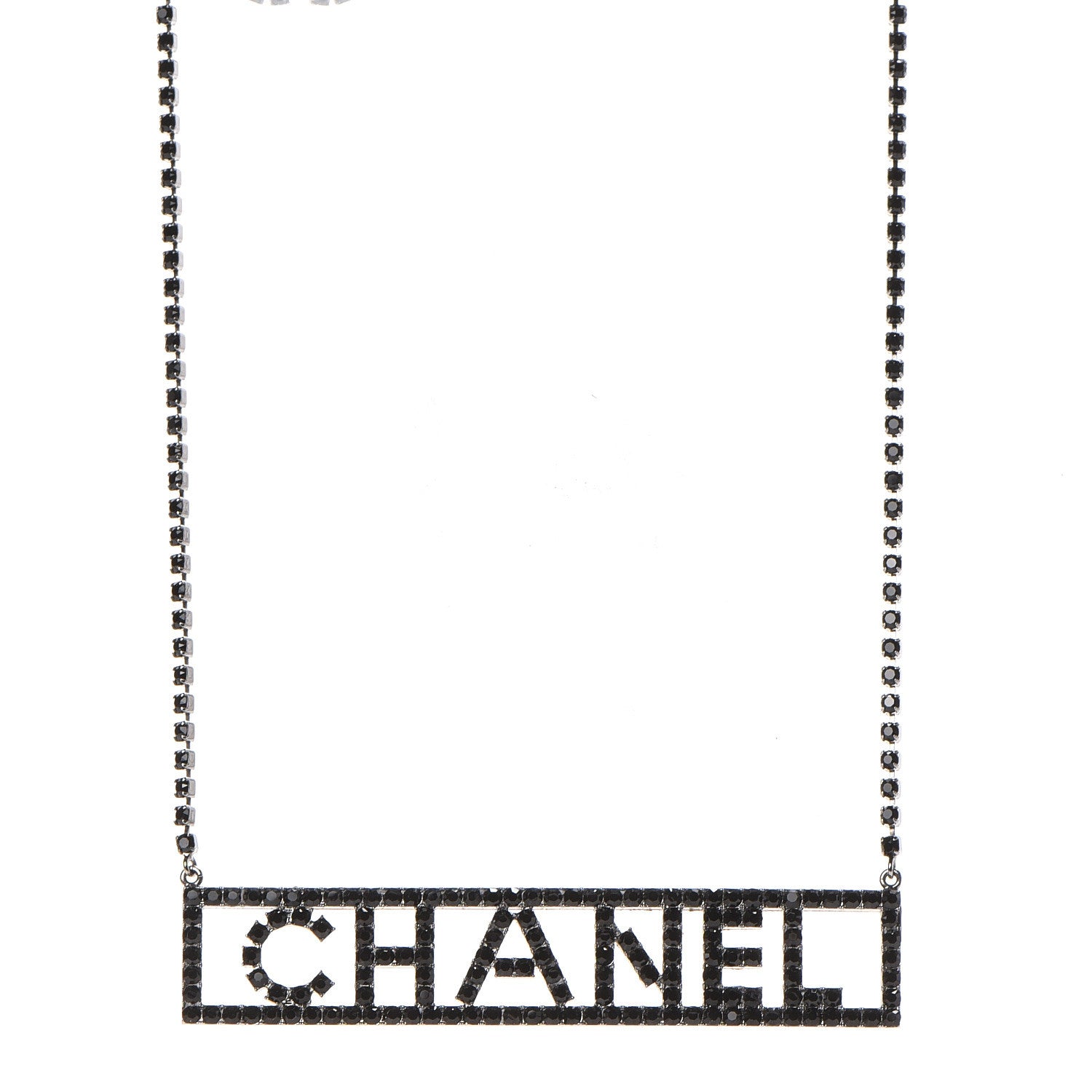 Chanel Crystal Chain Short Logo Necklace Black 1 of 4