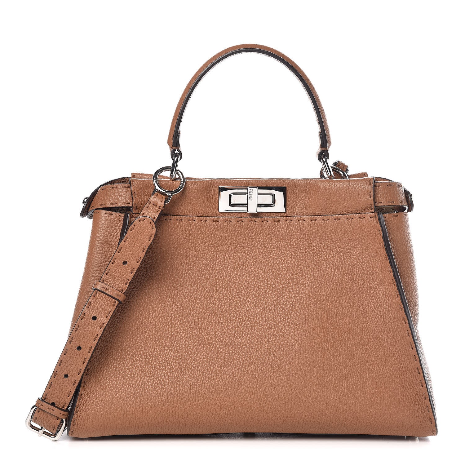 Fendi Cuoio Romano Selleria Bi-Color Medium Peekaboo Iconic Satchel Mou Deserto 3 of 8