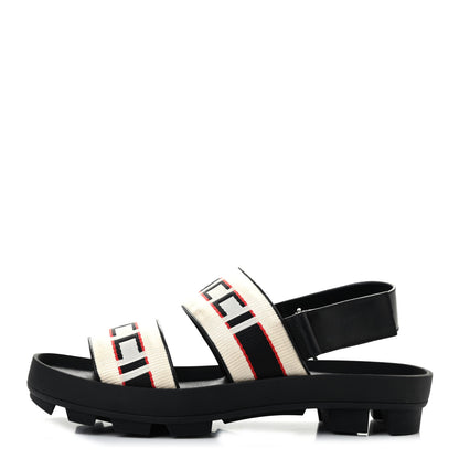 Gucci Nylon Cirano Lux Stripe Mens Cleat Sole Slingback Sandals 7 Ecru Poppy Black 1 of 7
