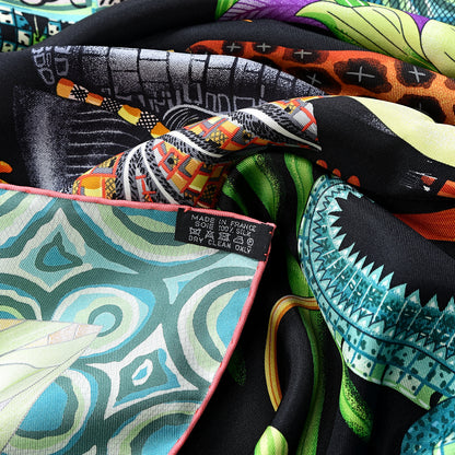 Hermes Silk La Marche Du Zambeze Scarf 90 Black Corail Vert 6 of 6