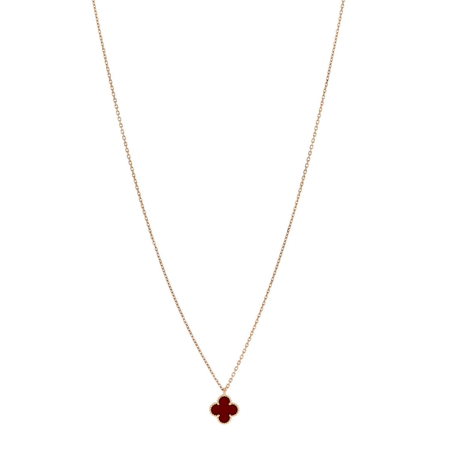 Van Cleef & Arpels 18K Rose Gold Carnelian Sweet Alhambra Pendant Necklace 1 of 6