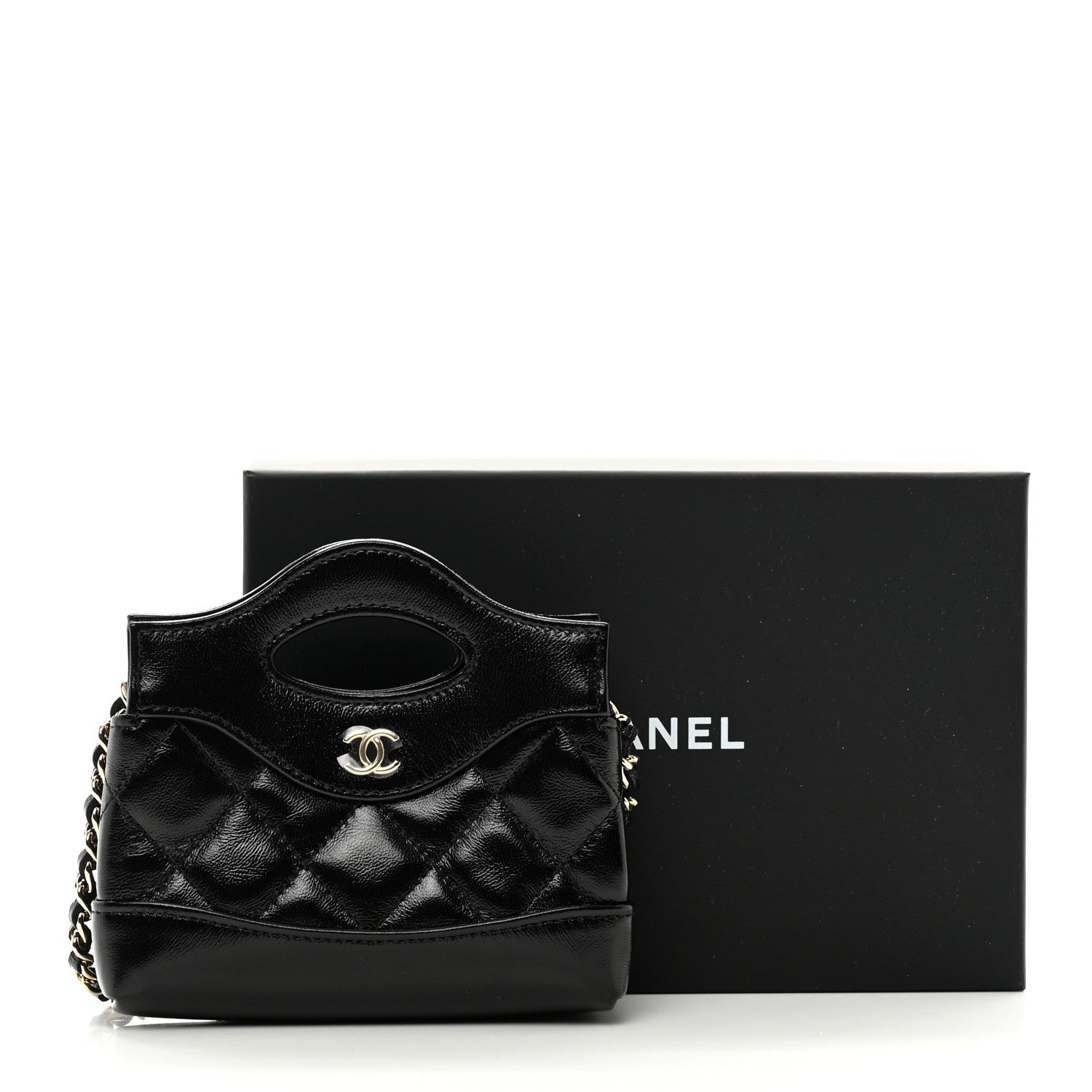 Chanel Shiny Lambskin Quilted Micro 31 Clutch With Chain Black 11 of 11
