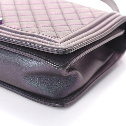 Chanel Iridescent Goatskin Quilted New Medium Boy Flap Purple 10 of 10