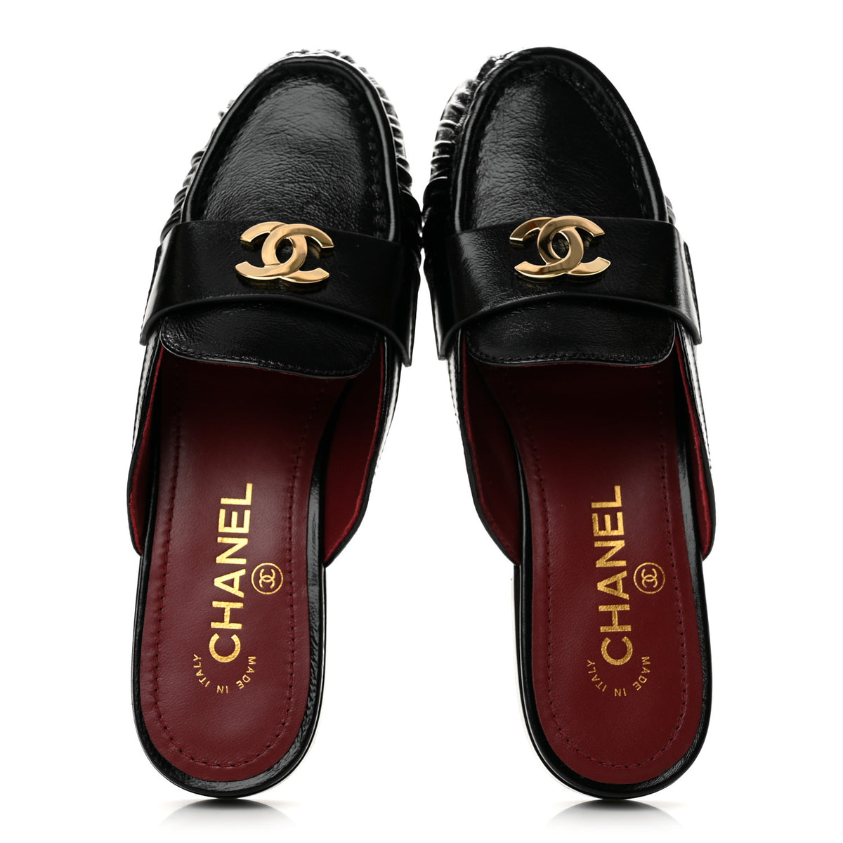 Chanel Shiny Crumpled Lambskin CC Mules 36 Black 2 of 11