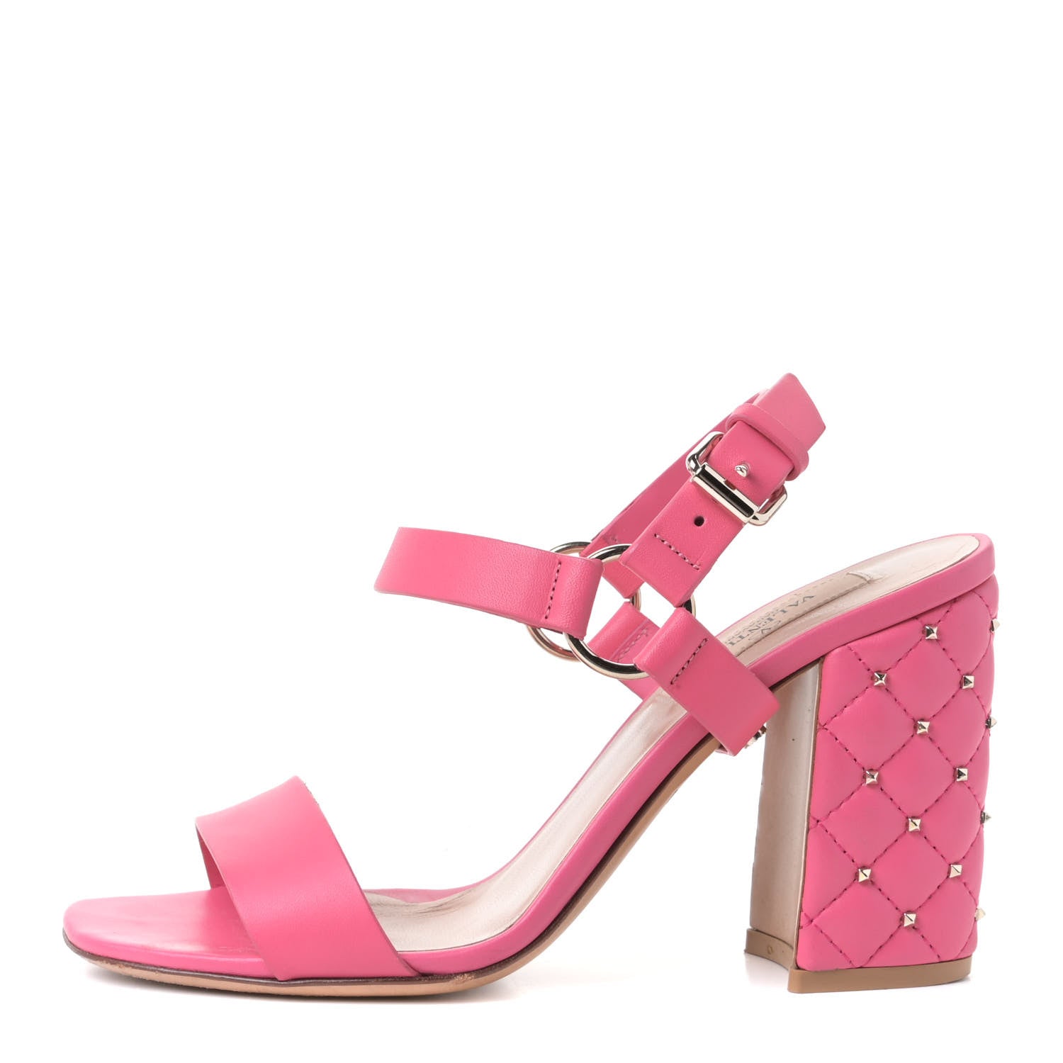 Valentino Garavani Calfskin Nappa Rockstud Spike 90mm Ankle Strap Sandals 35 Shadow Pink 1 of 10