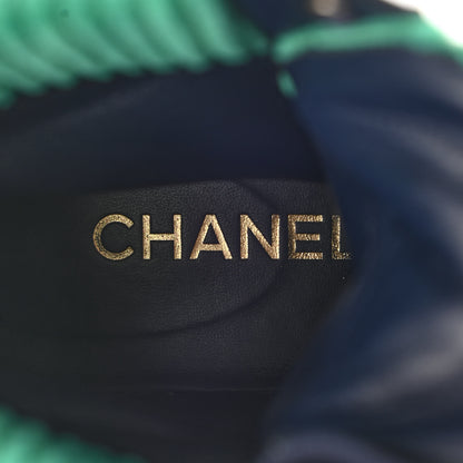 Chanel Suede Calfskin Velvet Quilted CC Combat Boots 40 Navy Green Black 6 of 8