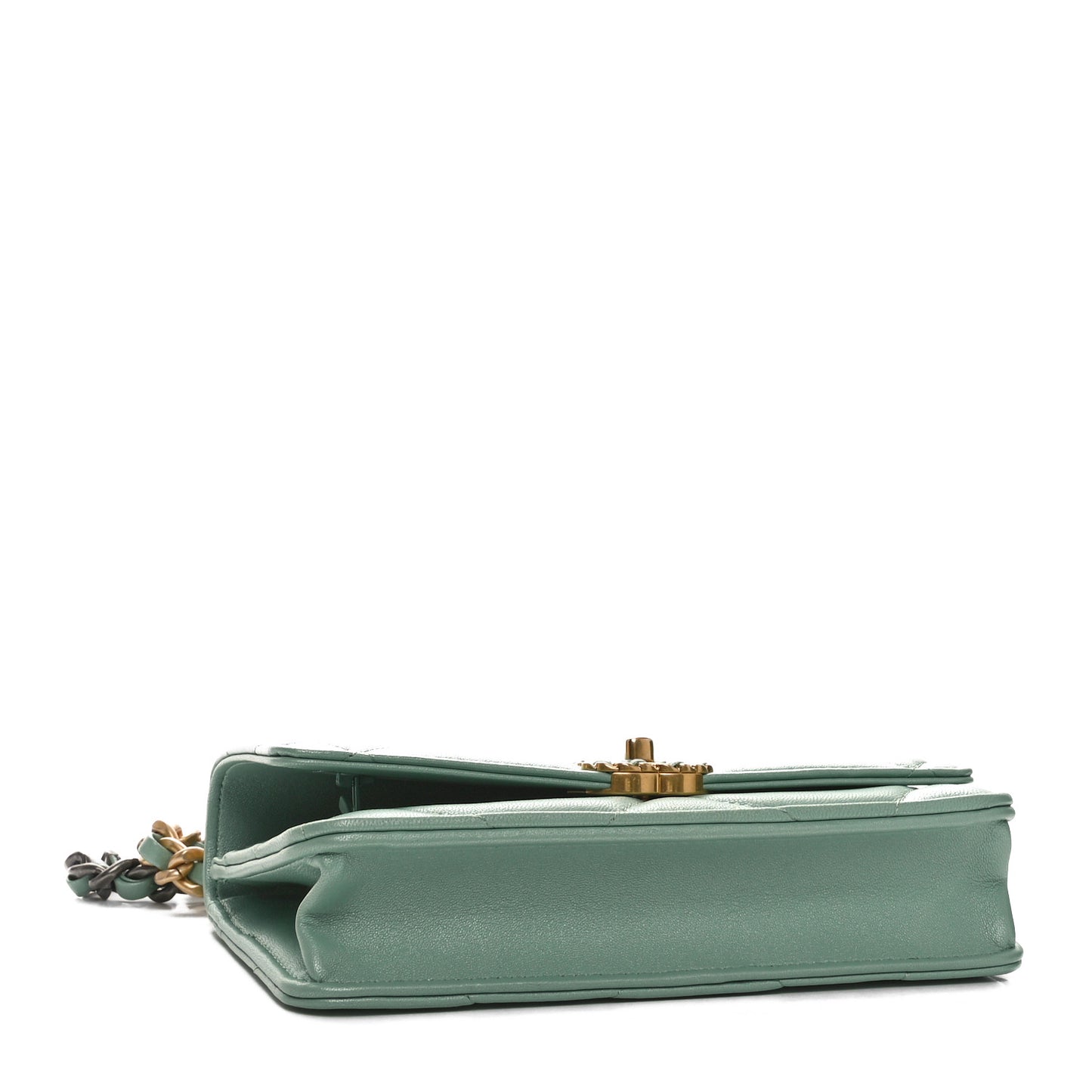 Shiny Lambskin Quilted Chanel 19 Wallet On Chain WOC Light Green